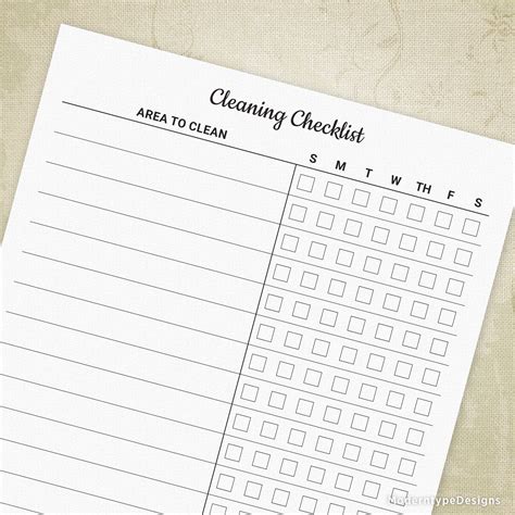 Cleaning Checklist Printable Form Editable