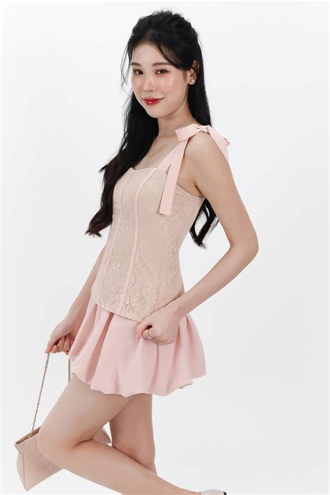 Larel Lace Tie Top in Pastel Pink x Nude The Style Soirée