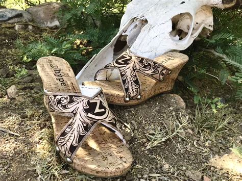 Custom Tooled Sandal Wedges With Brand By Timmonsleatherco Leather Projects Handcraft