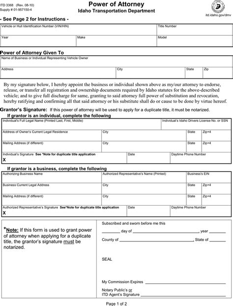 Power Of Attorney Form Idaho Power Of Attorney Forms