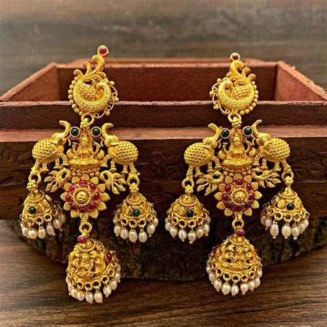 Silver Gold Plated Temple Jhumka South India Jewels