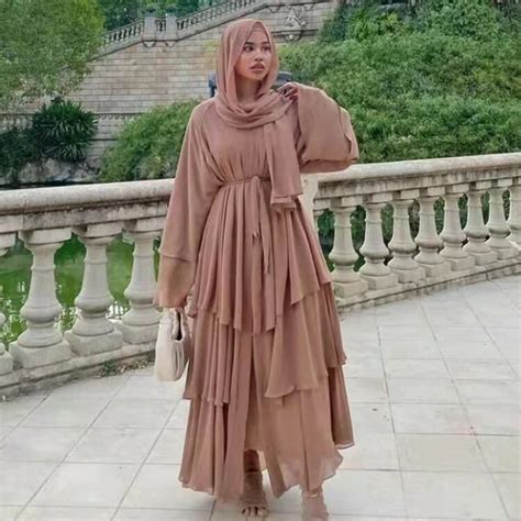 Abito Hijab Moda Musulmana Chiffon Abaya Aperto Per Donna Abiti Turchi