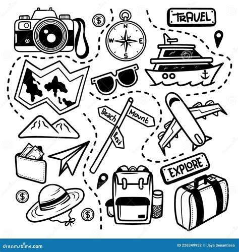 Doodle Travel Explore Line Art Vector Isolated Stock Vector