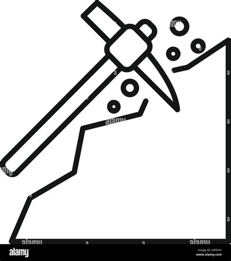 Line Art Icon Of A Pickaxe Striking A Mountain Representing The