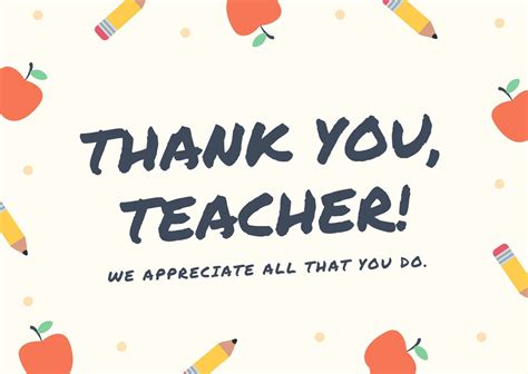 Thank You Card For Teacher Template