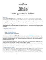 Soc Wmst Syllabus Winter De Anza Pdf Sociology Of Gender