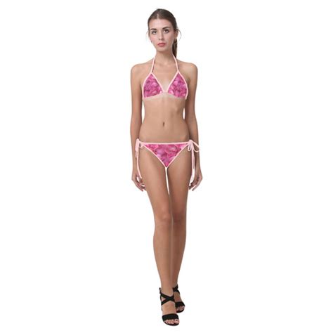 Dark Pink Flowers Custom Bikini Swimsuit Model S ID D