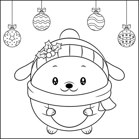 Boceto De Dibujo De Perro Lindo De Navidad Para Colorear Con Adornos