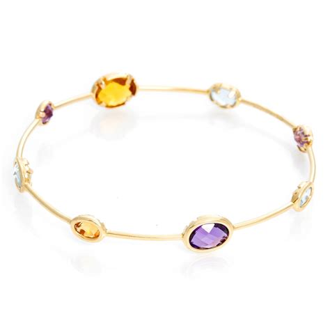 14K Yellow Gold Amethyst Aquamarine And Citrine Bracelet