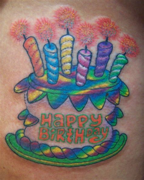 Happy Birthday Cake Color Ink Tattoo