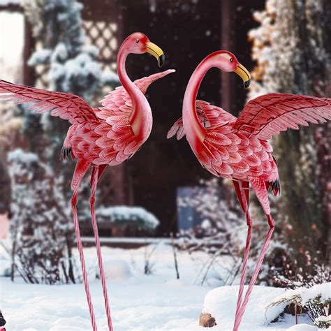 Natelf Pink Flamingo Yard Decorations Tall Birds Garden Statues And Sculptures