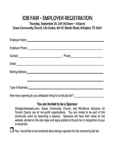 Free Job Fair Registration Forms In Pdf Ms Word