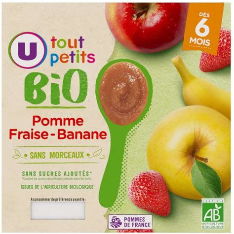 Petits pots dessert pomme fraise et banane BIO dès 6 mois U Tout