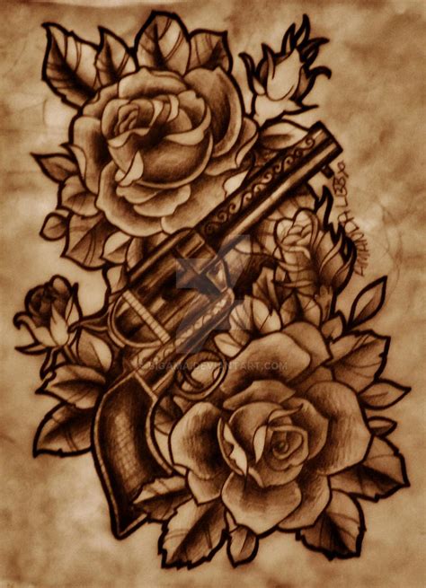 Gun With Roses By Bigama On Deviantart