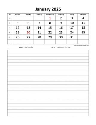 Printable Monthly Calendar With Space For Appointments Vertical