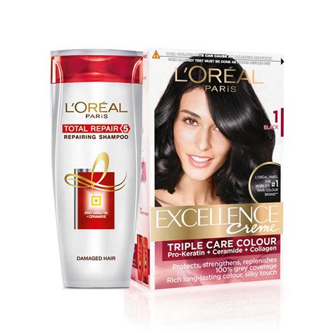 L'Oreal Paris Excellence Creme Hair Color, 1 Black, 72ml+100g With Free ...