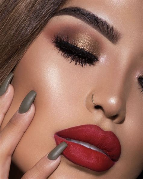 Matte Red Lips And Golden Smokey Eye Look By Iluvsarahii Smokeyeyemakeup Red Lip Makeup