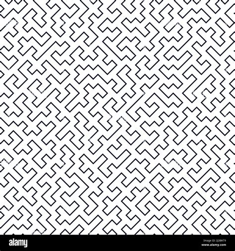 Thin Line Art Seamless Pattern In Black And White Colors Tileable Maze Vector Background Stock