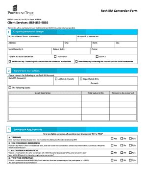 Fillable Online Roth IRA Conversion Form Provident Trust Group Fax