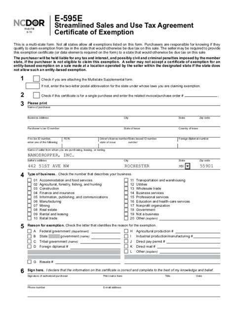 Fillable Online Ncdor Form E E Streamlined Sales And Use Tax