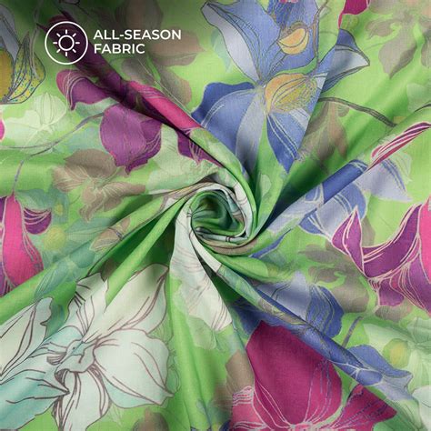 Stylish Green Floral Digital Print Poly Cambric Fabric Fabcurate