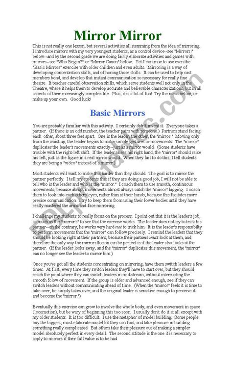 Mirror Mirror Esl Worksheet By Ivanmontani