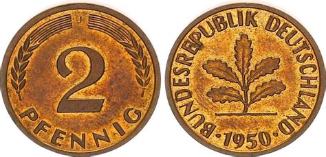 Deutschland BRD Deutschland Bundesrepublik 2 Pfennig 1950 J 4 CH UNC