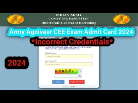 Army Agniveer CEE Exam Admit Card 2024 Ll Incorrect Credentials Army