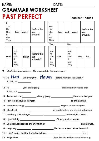 Past Perfect Tense Exercises With Answers Pdf