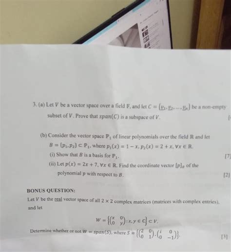 Solved A Let V Be A Vector Space Over A Field F And Chegg