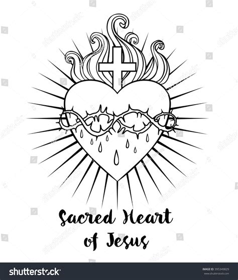 Sacred Heart Jesus Vector Illustration Black Vetor Stock Livre De