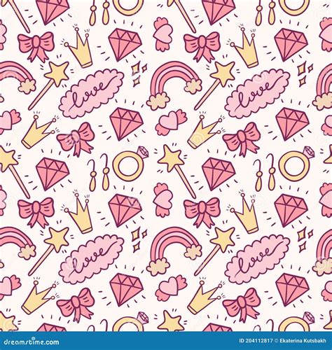 Vector Pink Seamless Pattern Cute Doodle Isolated Illustration