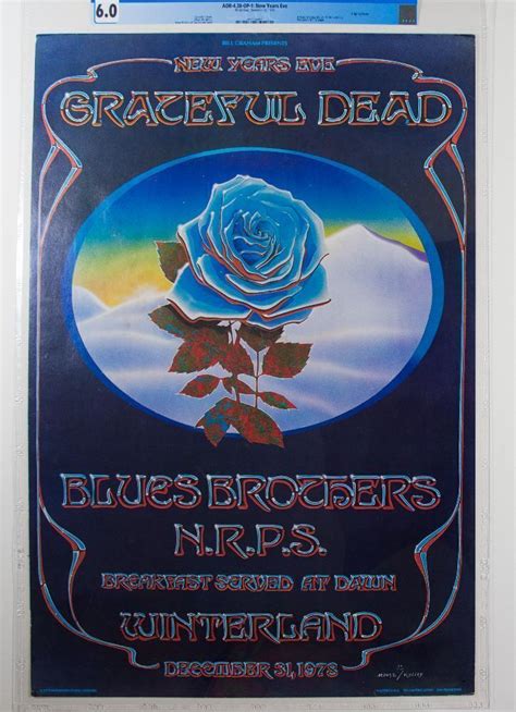 1978 Aor 438 Grateful Dead Winterland Nye Blue Rose Poster Cgc 60