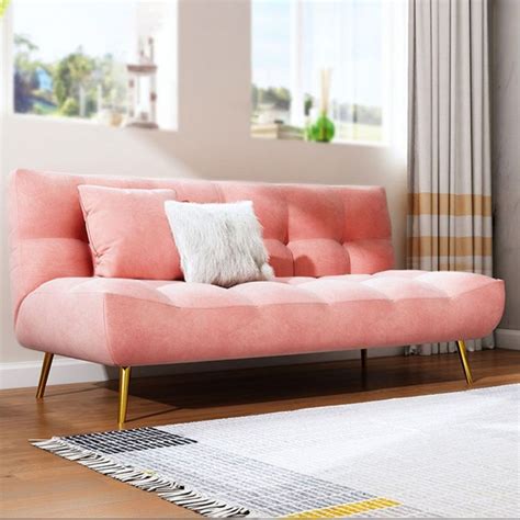 Pink Sleeper Sofa Bed Velvet Upholstered Sofa Convertible Couch