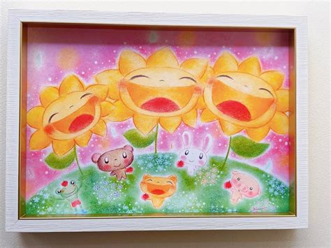 ひまわりの絵 元気のでる絵 可愛い 癒し ヒーリングアート ギフト 歓迎 送別 プレゼント パステル画 ホスピタルアート 【a4フレーム