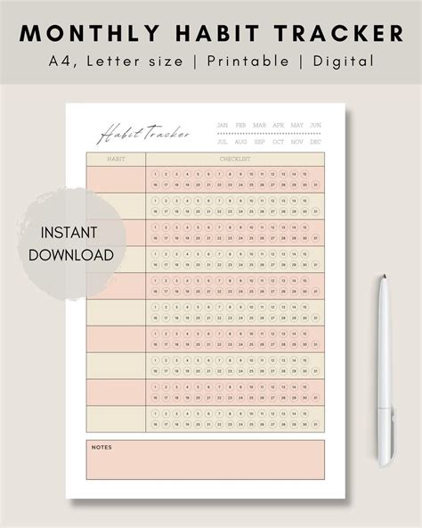 Productive Habit Tracker Printable Monthly Progress Etsy In