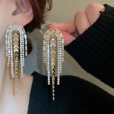 Fyuan Fashion U Shape Zircon Crystal Drop Earrings For Women Leaf Long