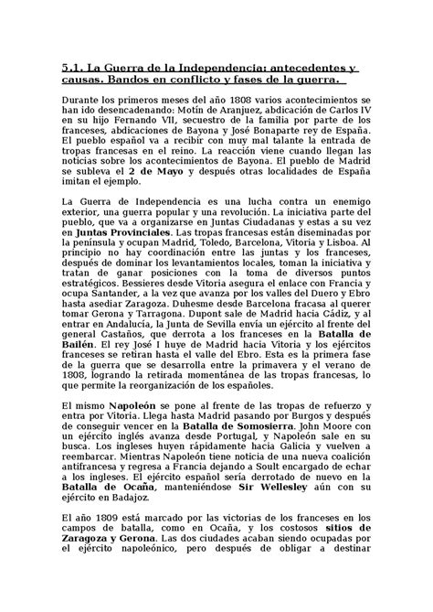 5 1 La Guerra De La Independencia Antecedentes Y Causas Bandos En Conflicto Y Fases De La Guerra