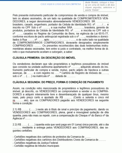 Exemplo De Contrato De Compra E Venda De Apartamento Financiado