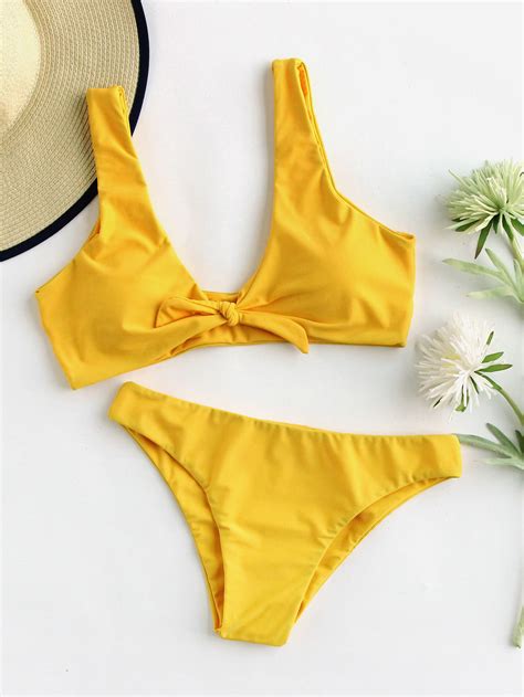 Bow Tie Front Plunge Neckline Bikini Set Shein Sheinside