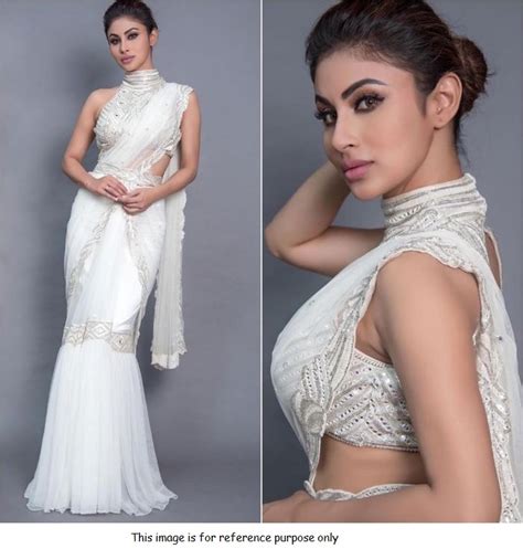 Bollywood Bollywood Mouni Roy White Net Ready To Wear Saree And Get