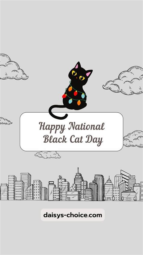 A Black Cat Sitting On Top Of A Sign With The Words Happy National