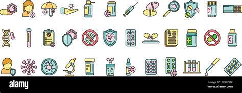 Antibiotic Resistance Icons Set Outline Vector Immune Drug Medical