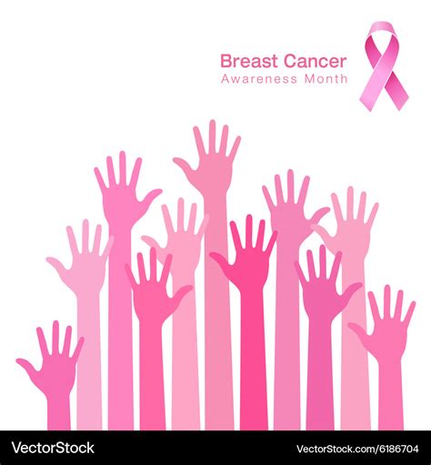 Pink Ribbon Breast Cancer Awareness People Hands Vector Image