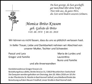 Traueranzeigen Von Monica Brito Krason Wirtrauern