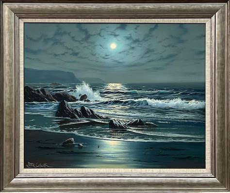 Peter Cosslett Seascape Moonlight With Crashing Waves Vintage British