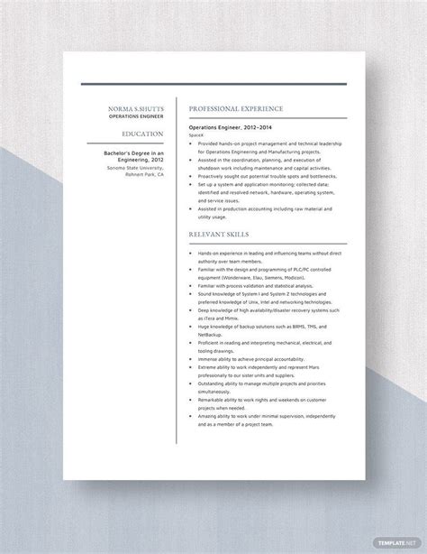 Operations Engineer Resume in Word, Pages - Download | Template.net