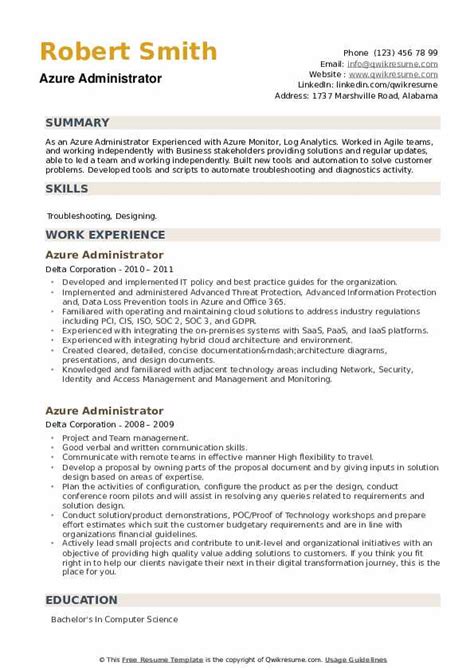 Azure Administrator Resume Samples Templates For