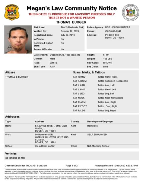 Homeless Sex Offender Notification Dover Delaware State Police