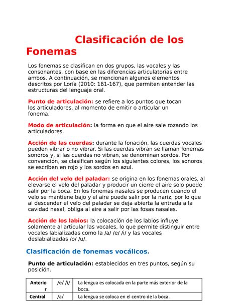 Clasificación de los Fonemas 1 Clasificación de los Fonemas Los